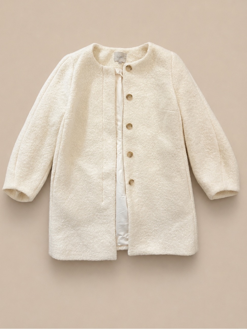 LOFT Cream Wool-Blend Collarless Coat